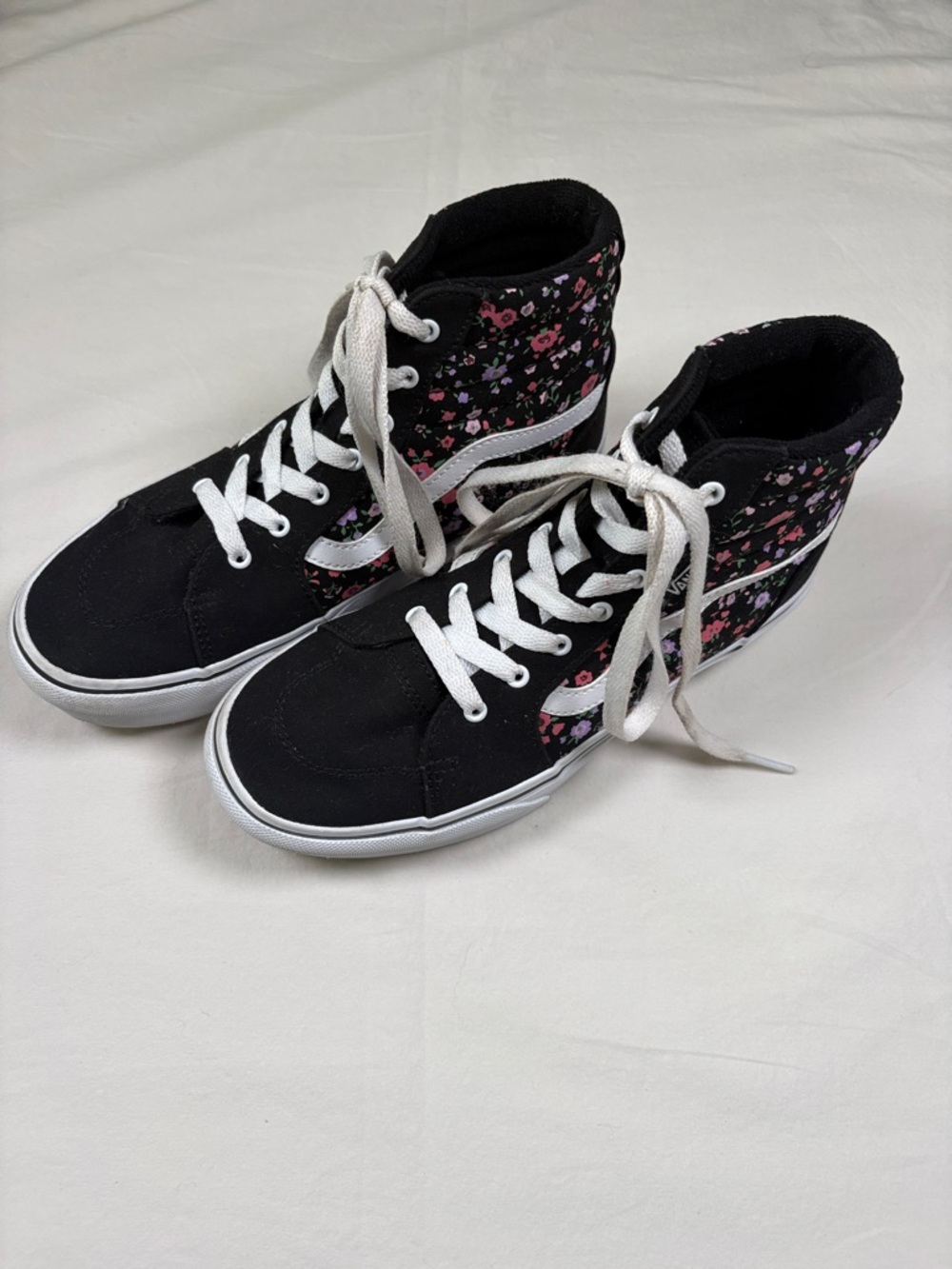 Vans Black High-Top Sneakers with Pink Floral Panels